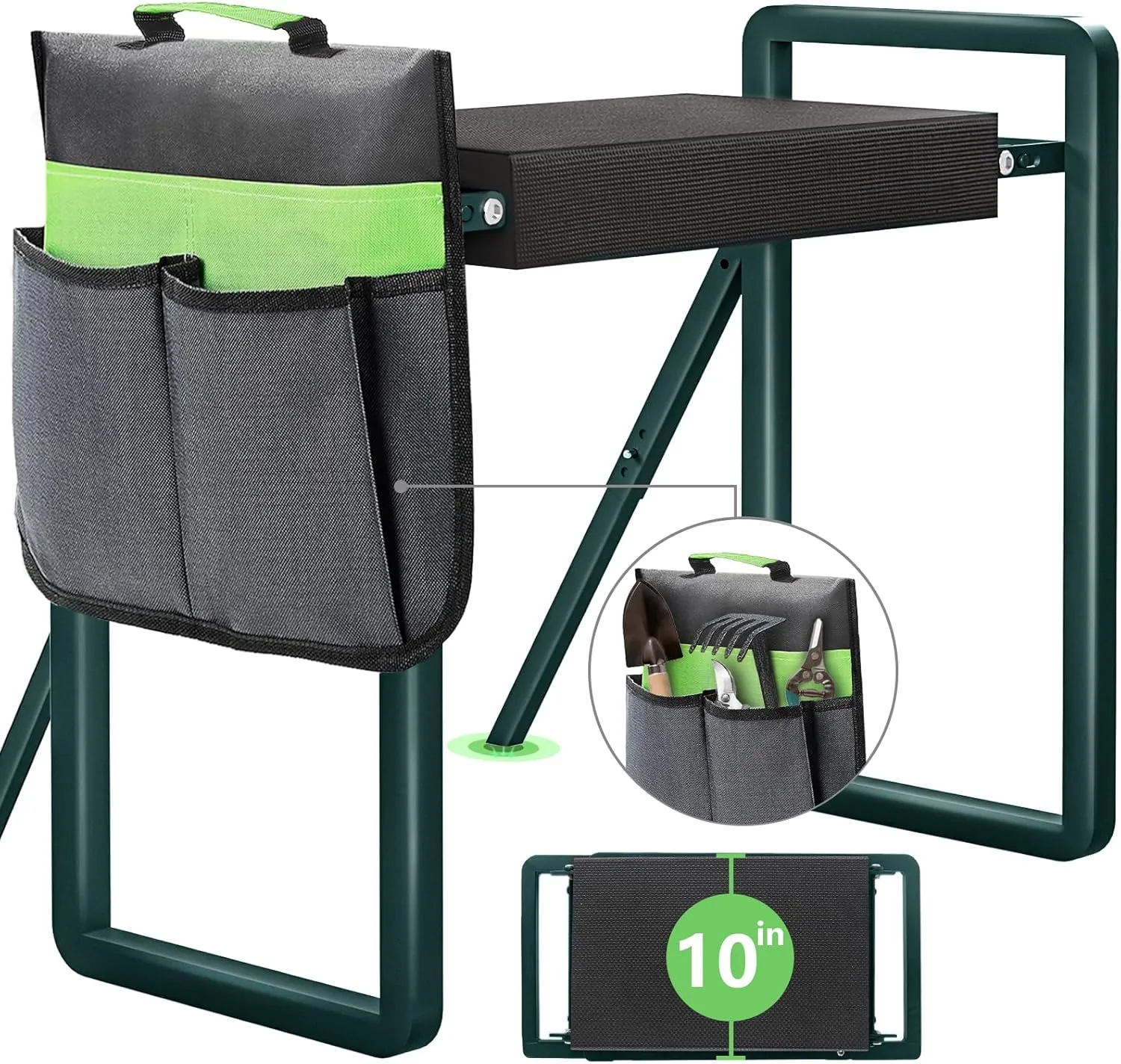Foldable Garden Kneeler Seat Heavy Duty with Support Bracket [Upgraded Widened Thick 10'' Kneeling Pad] Garden Stool with Large Garden Tool Bags with Pockets -Gardening Gifts for Parents