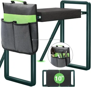 Foldable Garden Kneeler Seat Heavy Duty with Support Bracket [Upgraded Widened Thick 10'' Kneeling Pad] Garden Stool with Large Garden Tool Bags with Pockets -Gardening Gifts for Parents