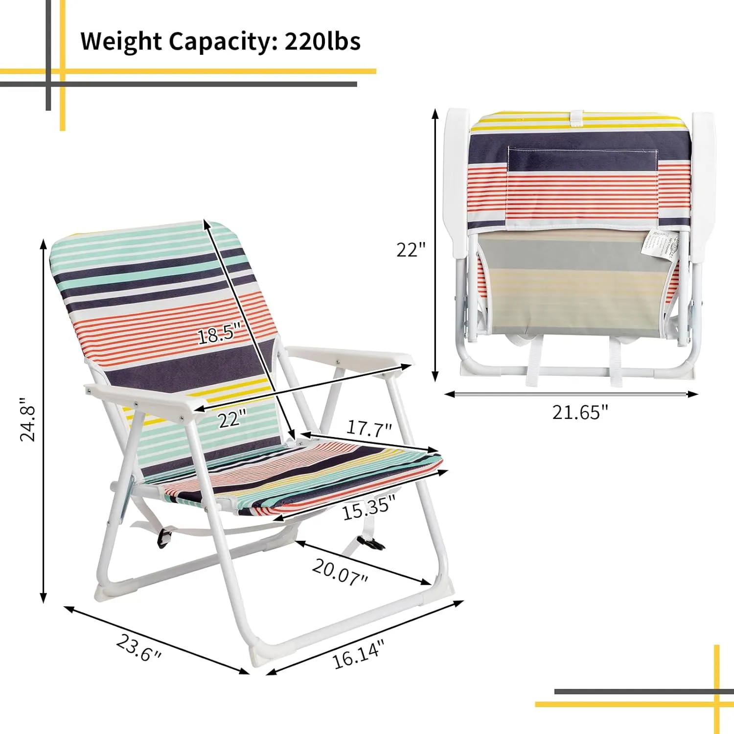 Folding Beach Chair, Beach Chairs for Adults,Portable Heavy-Duty Lawn Chairs Made of High Strength Durable 600D Oxford Fabric and Steel Frame for Outdoors,Camping Trip,Sporting Event,Picnic, BBQ