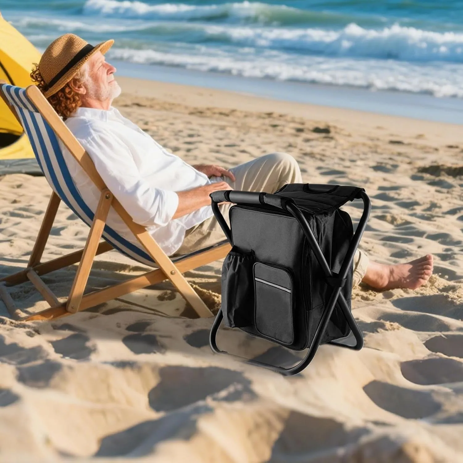 Folding Camping Chair | Folding Chairs for Outside - Camping Recliner Backpack Cooler Bag for Porch Balcony Travel Picnic Lawn Backyard Poolside Hiking Garden Mountaineering Beach Park Patio