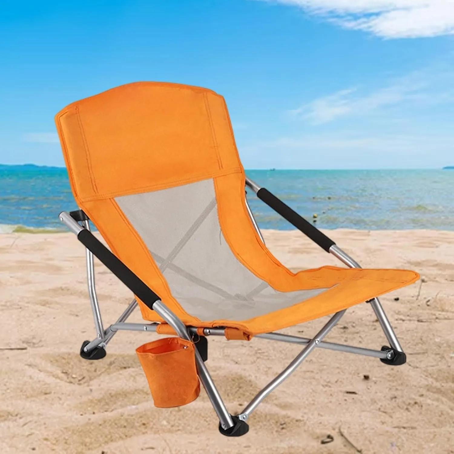 Folding Camping Chair High Backrest Lounger Portable Picnic Seat Folding Camp Chair for Concert Traveling Garden Patio Pool, Orange