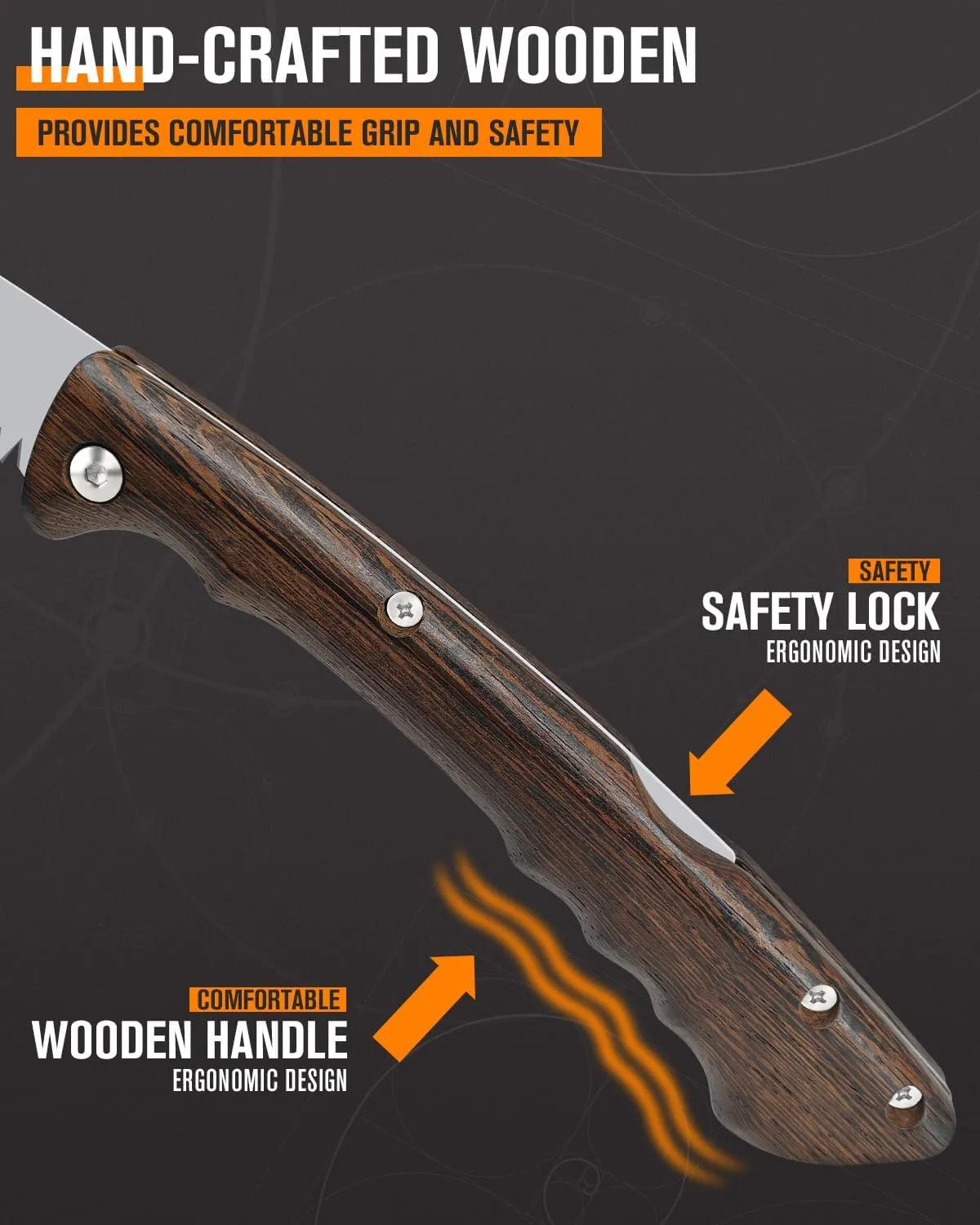 Folding Pruning Saw 7 Inch with Leather Sheath and Wenge Wooden Handle, SK5 Steel Blade, Foldable Hand Saw for Camping, Survival, Wood Cutting, Bushcraft and Tree Trimming