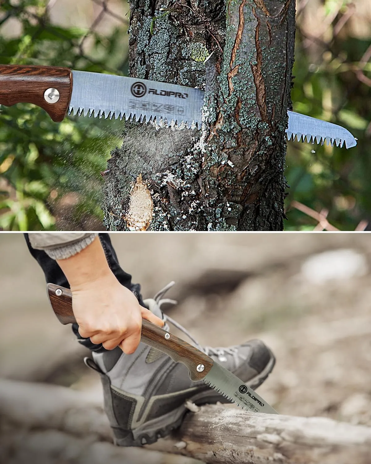 Folding Pruning Saw 7 Inch with Leather Sheath and Wenge Wooden Handle, SK5 Steel Blade, Foldable Hand Saw for Camping, Survival, Wood Cutting, Bushcraft and Tree Trimming