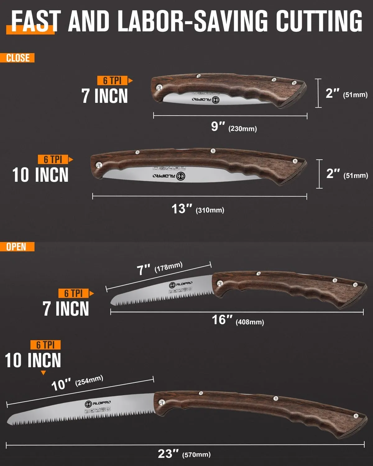 Folding Pruning Saw 7 Inch with Leather Sheath and Wenge Wooden Handle, SK5 Steel Blade, Foldable Hand Saw for Camping, Survival, Wood Cutting, Bushcraft and Tree Trimming