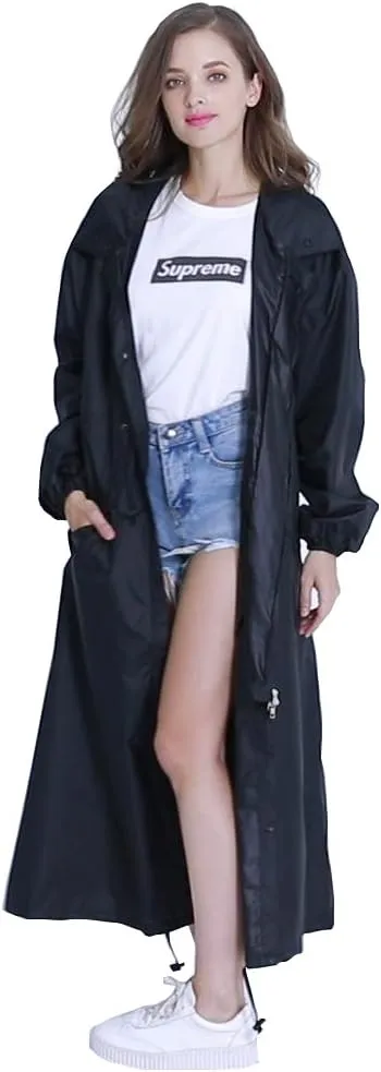 Freesmily Women's Stylish Long Raincoat with Hood and Multi Color Pattern