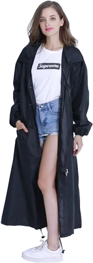Freesmily Women's Stylish Long Raincoat with Hood and Multi Color Pattern