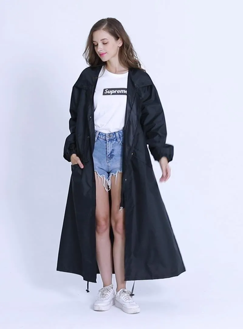Freesmily Women's Stylish Long Raincoat with Hood and Multi Color Pattern