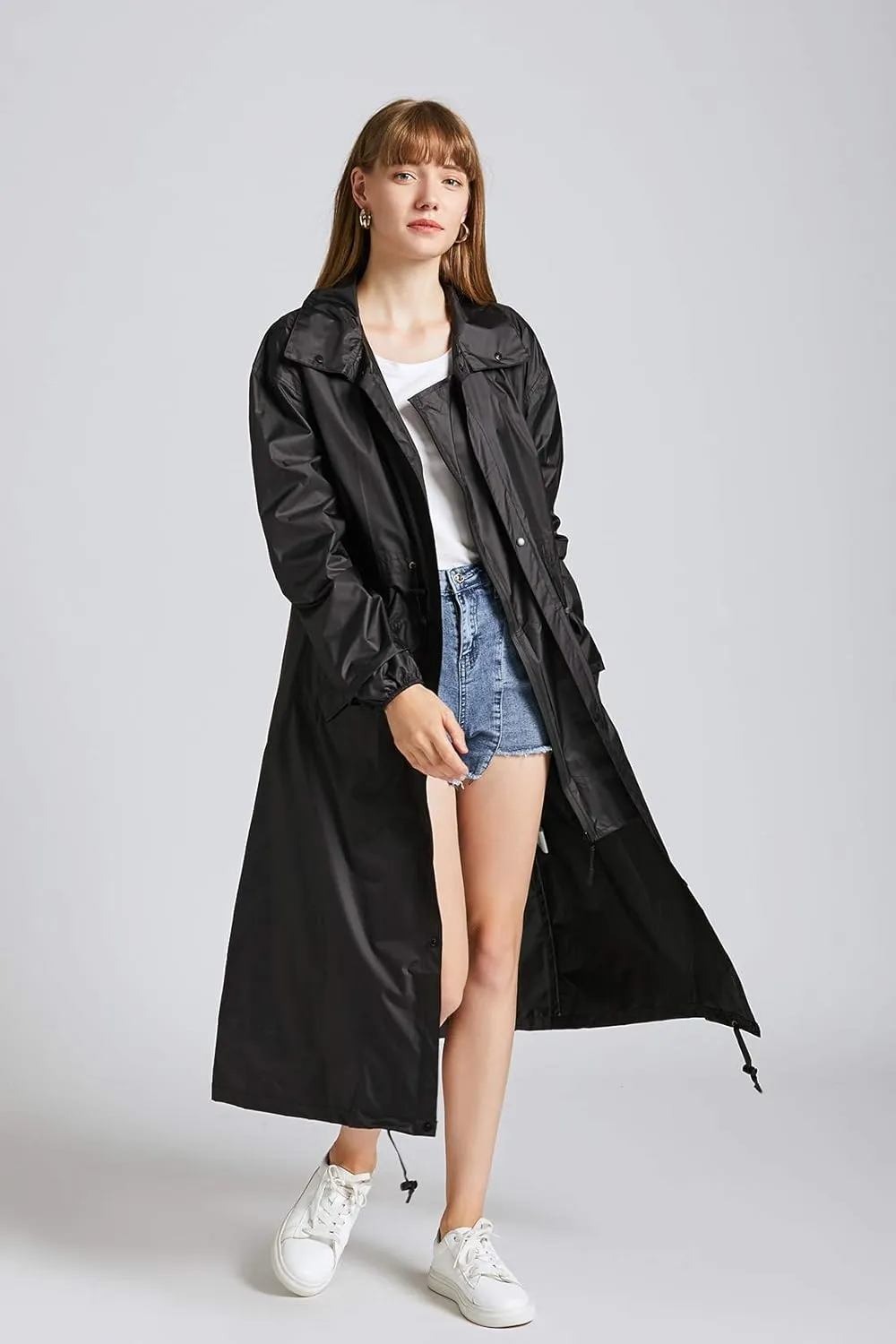 Freesmily Women's Stylish Long Raincoat with Hood and Multi Color Pattern