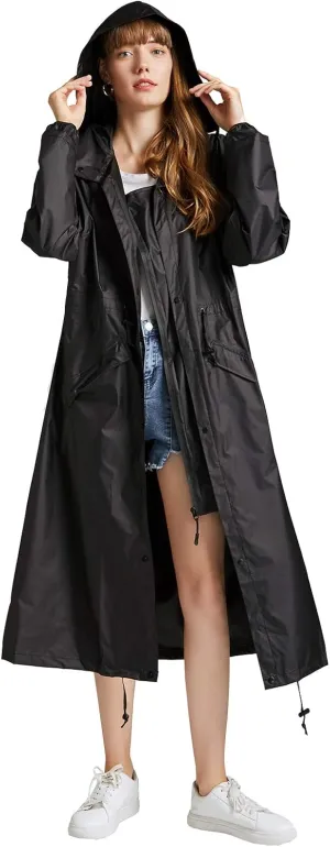Freesmily Women's Stylish Long Raincoat with Hood and Multi Color Pattern