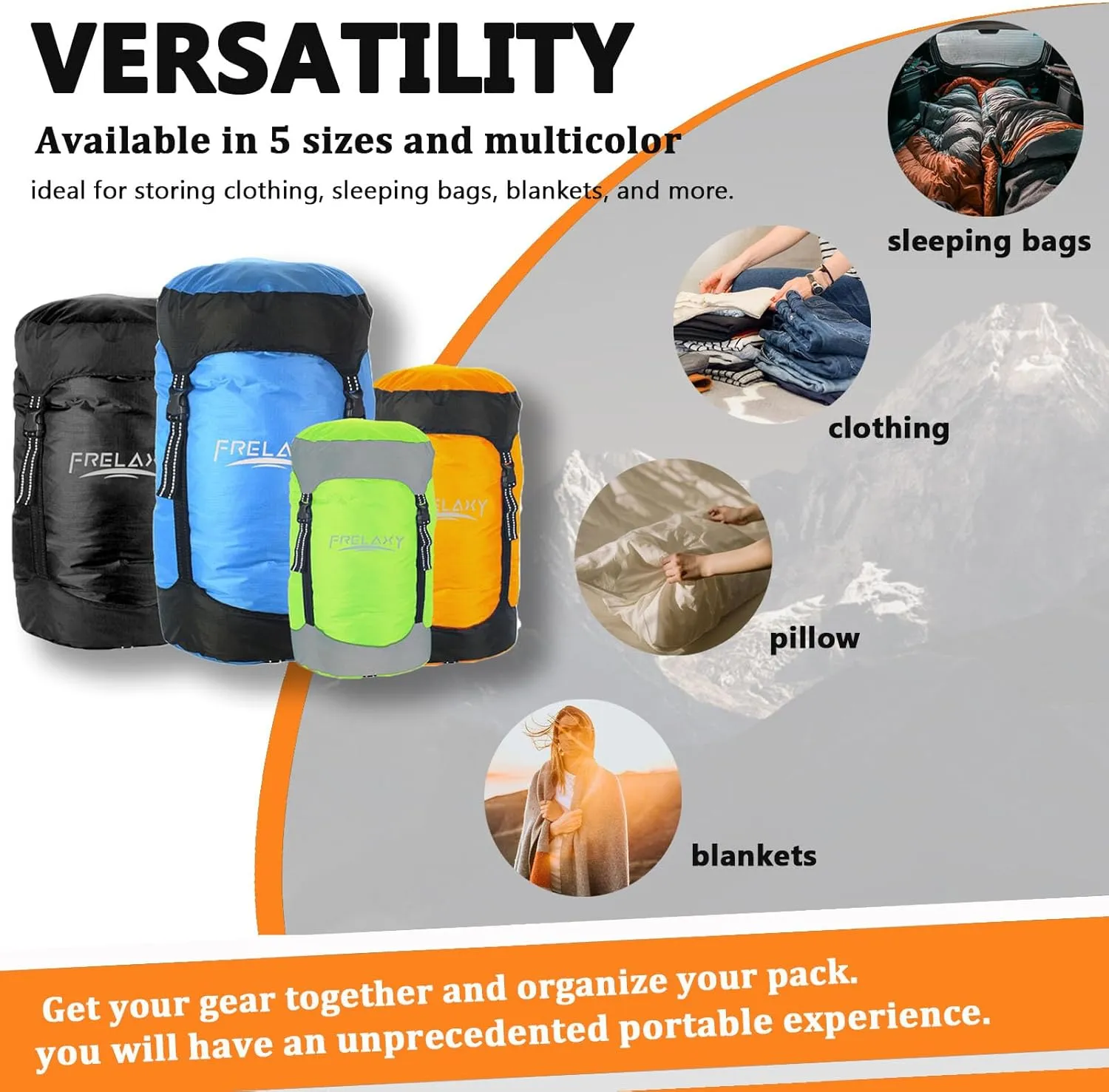 Frelaxy Compression Sack, 40% More Storage! 11L/18L/30L/45L/52L Compression Stuff Sack, Water-Resistant & Ultralight Sleeping Bag Stuff Sack - Space Saving Gear for Camping, Hiking