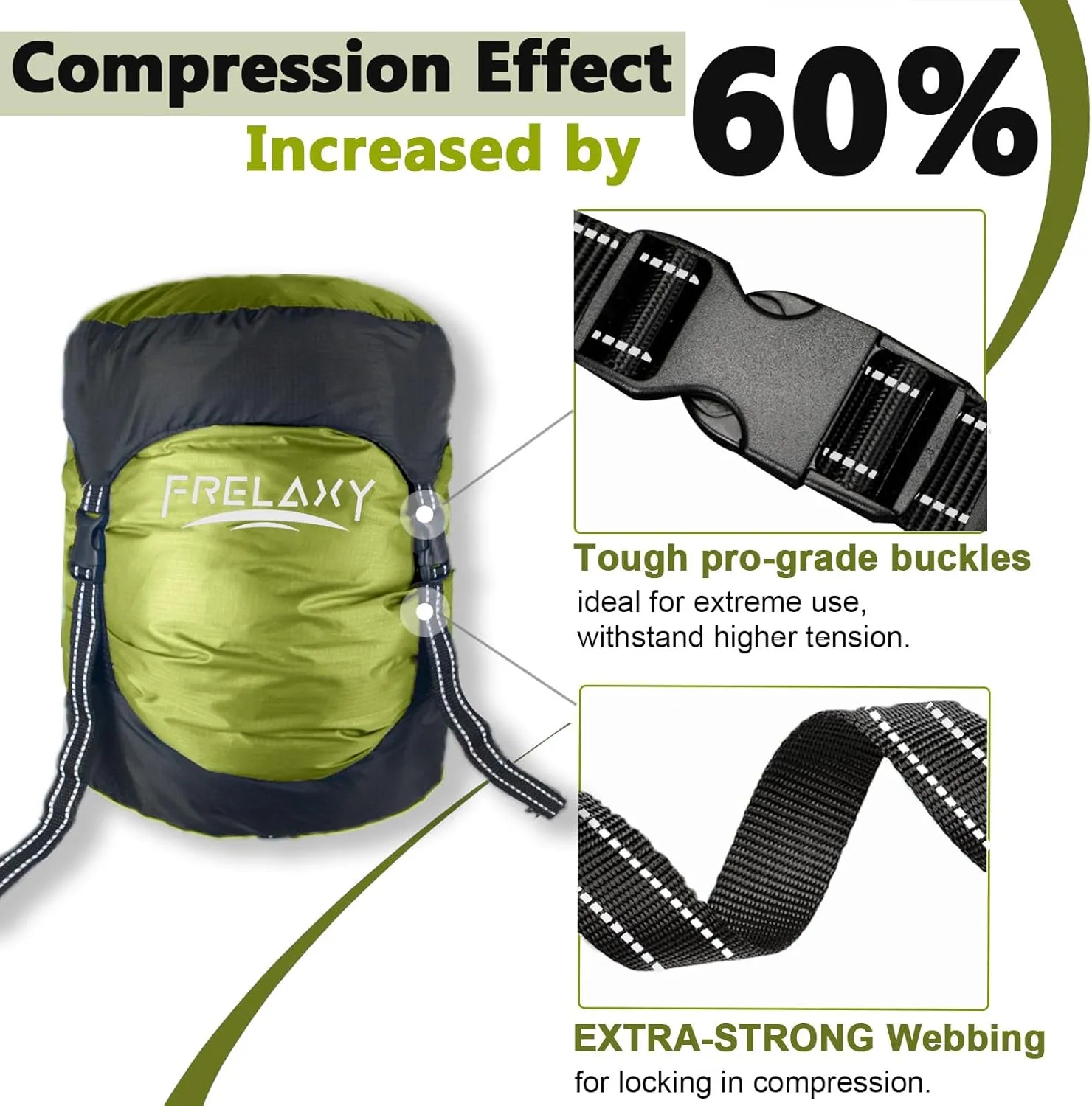 Frelaxy Compression Sack, 40% More Storage! 11L/18L/30L/45L/52L Compression Stuff Sack, Water-Resistant & Ultralight Sleeping Bag Stuff Sack - Space Saving Gear for Camping, Hiking
