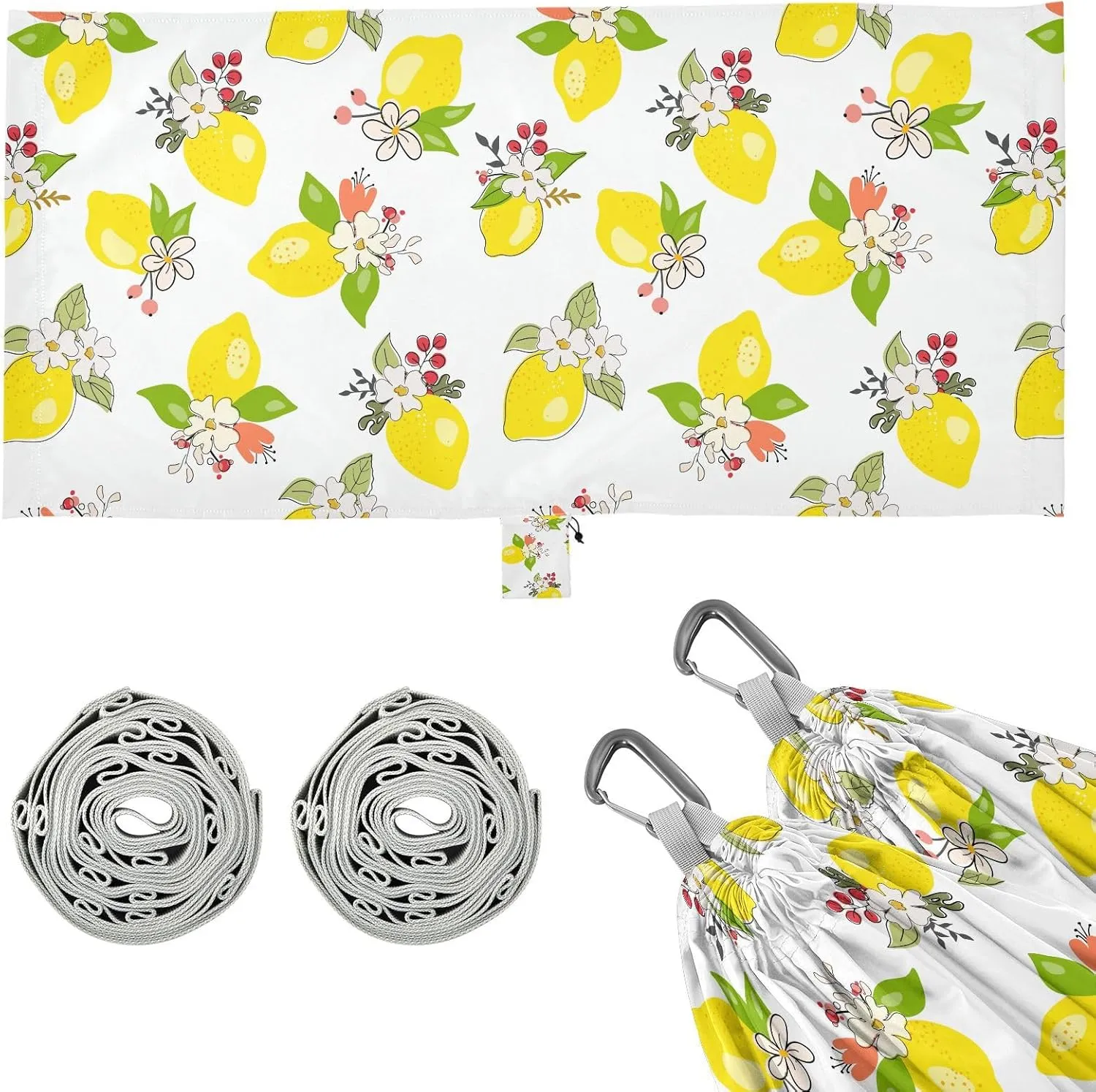 Fresh Yellow Fruits of Lemon Camping Hammock with Tree Straps, Portable Lightweight Parachute Hammocks Camping Accessories Gear for Indoor Outdoor Backpacking Travel Hiking Beach