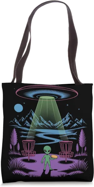Funny Alien Playing Frisbee Cool UFO Disc Golf Tote Bag