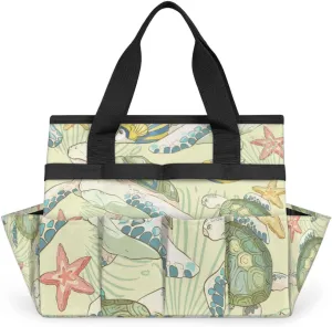 Funny Turtle Garden Tool Bag Garden Storage Tote Bag with 10 Pockets & Handle Oxford Garden Home Tool Storage Tote Organizer for Men Women, Great Gardening Gift