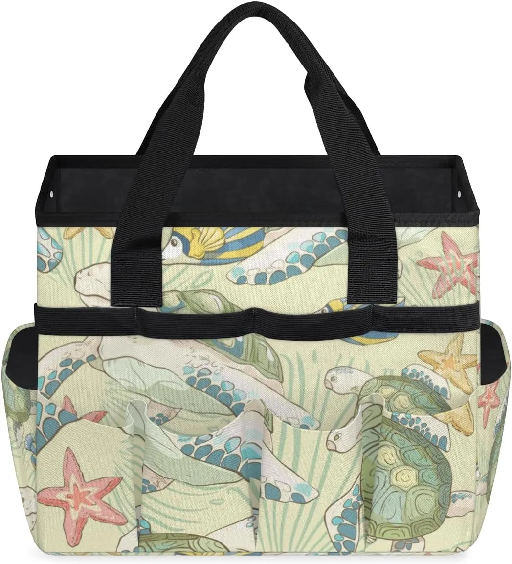 Funny Turtle Garden Tool Bag Garden Storage Tote Bag with 10 Pockets & Handle Oxford Garden Home Tool Storage Tote Organizer for Men Women, Great Gardening Gift