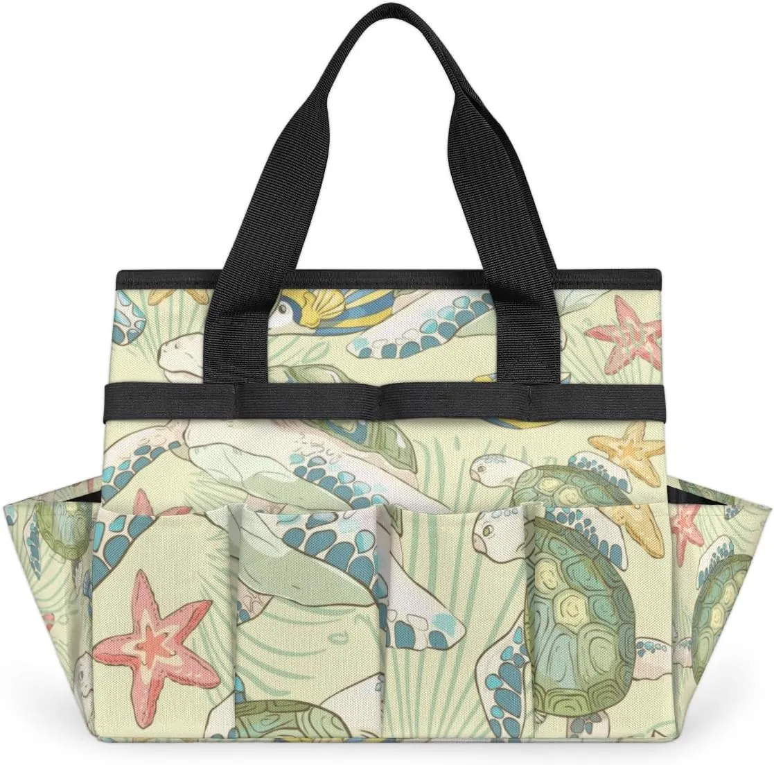 Funny Turtle Garden Tool Bag Garden Storage Tote Bag with 10 Pockets & Handle Oxford Garden Home Tool Storage Tote Organizer for Men Women, Great Gardening Gift
