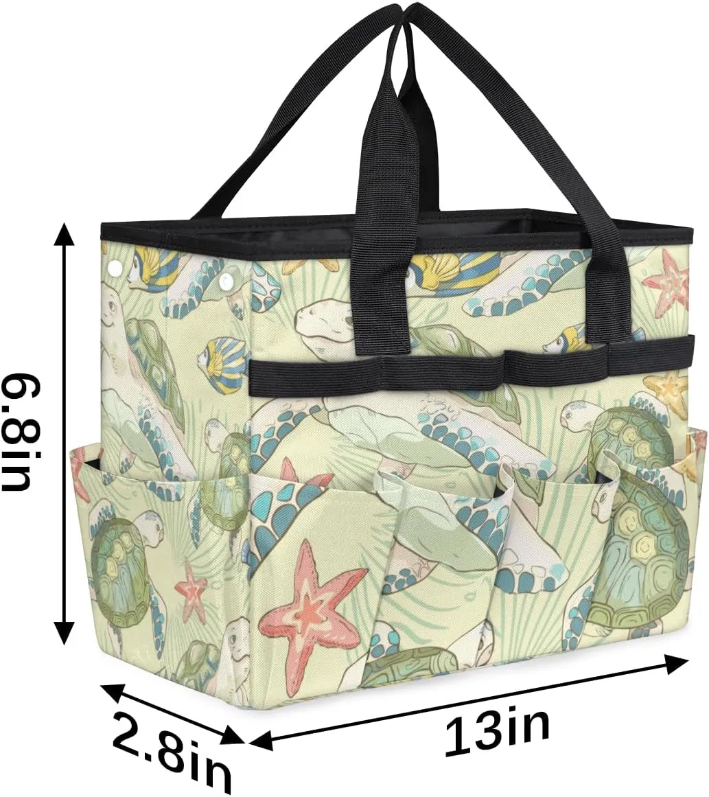 Funny Turtle Garden Tool Bag Garden Storage Tote Bag with 10 Pockets & Handle Oxford Garden Home Tool Storage Tote Organizer for Men Women, Great Gardening Gift