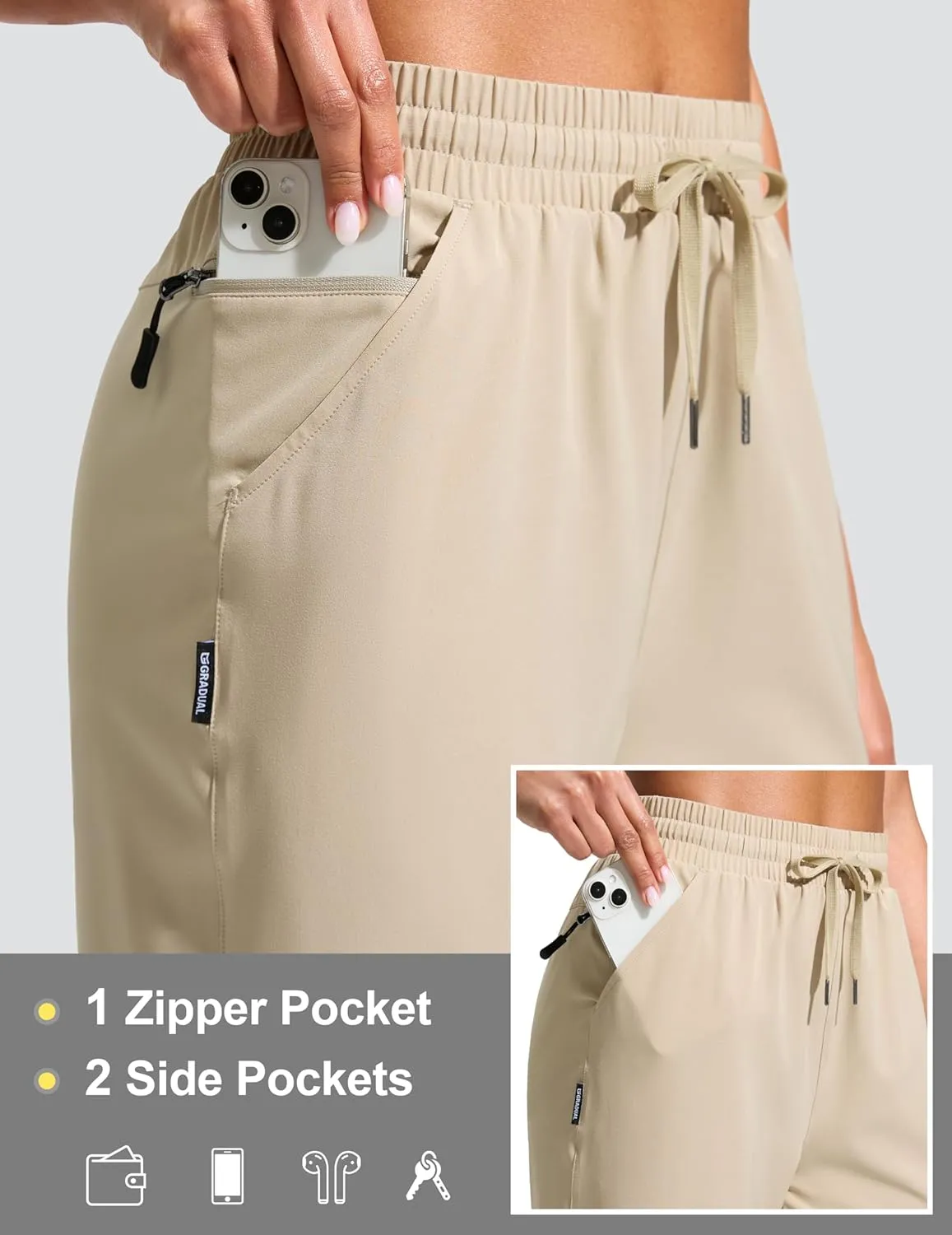 G Gradual Women's 13" Long Hiking Shorts with Zipper Pocket Lightweight Quick Dry Knee Length Bermuda Shorts for Women