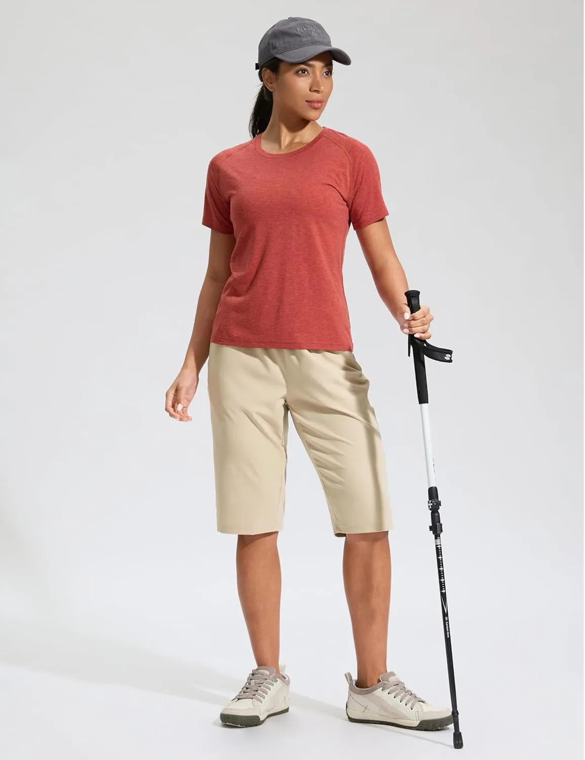 G Gradual Women's 13" Long Hiking Shorts with Zipper Pocket Lightweight Quick Dry Knee Length Bermuda Shorts for Women