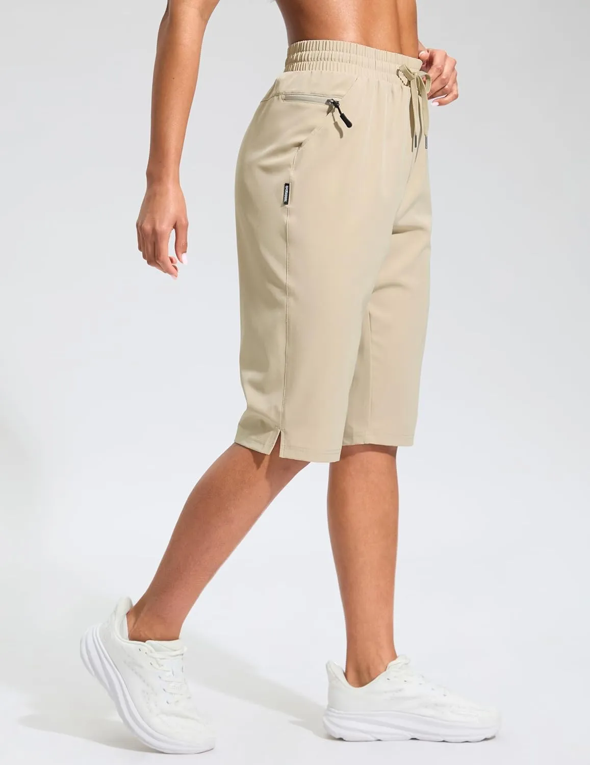 G Gradual Women's 13" Long Hiking Shorts with Zipper Pocket Lightweight Quick Dry Knee Length Bermuda Shorts for Women