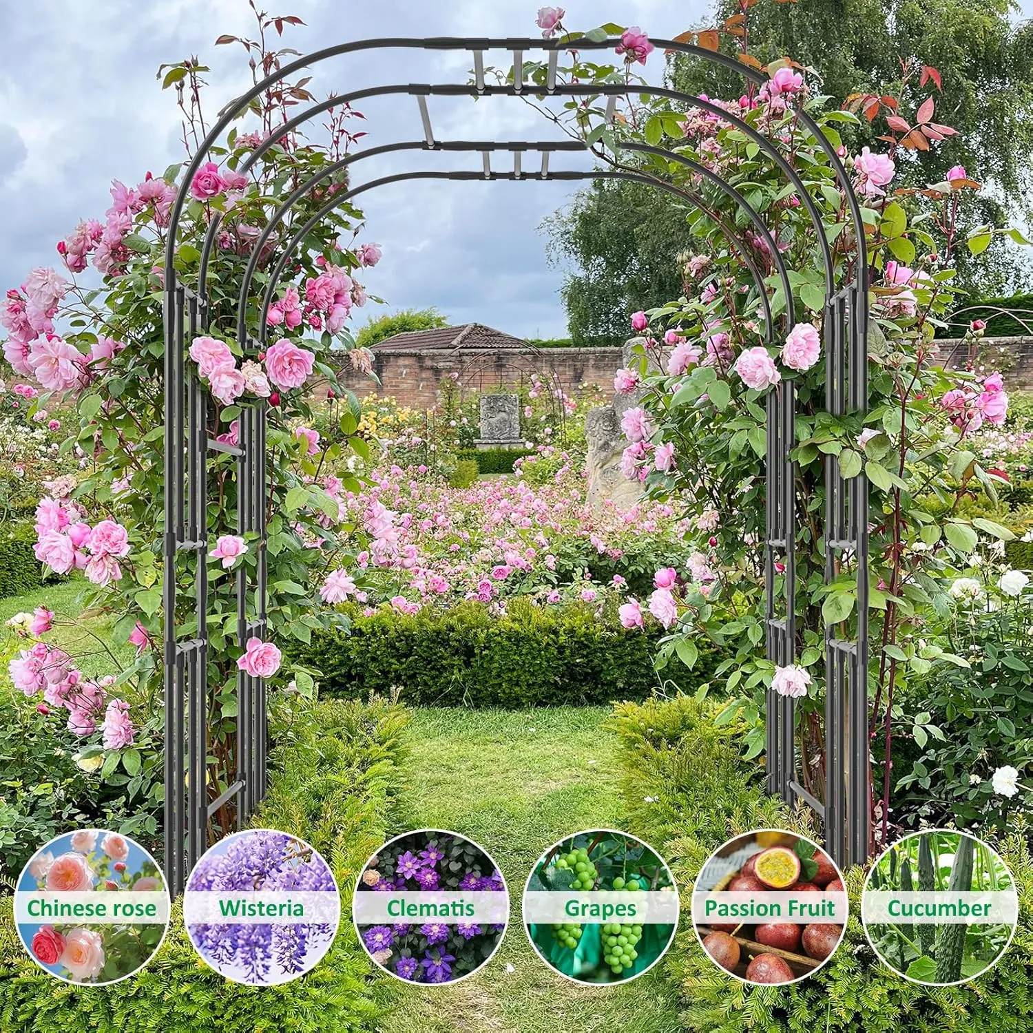 Garden Arch Trellis for Climbing Plants, 87'' H Large Garden Trellis OutdoorMetal Plant Support Trellis Archway Arbor Tunnel Trellis for Vegetables Plant Cucumber Trellis Decoration, Black