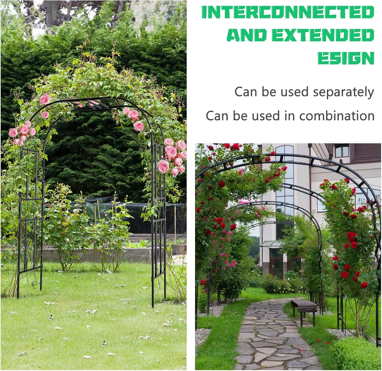 Garden Arch Trellis for Climbing Plants, 87'' H Large Garden Trellis OutdoorMetal Plant Support Trellis Archway Arbor Tunnel Trellis for Vegetables Plant Cucumber Trellis Decoration, Black