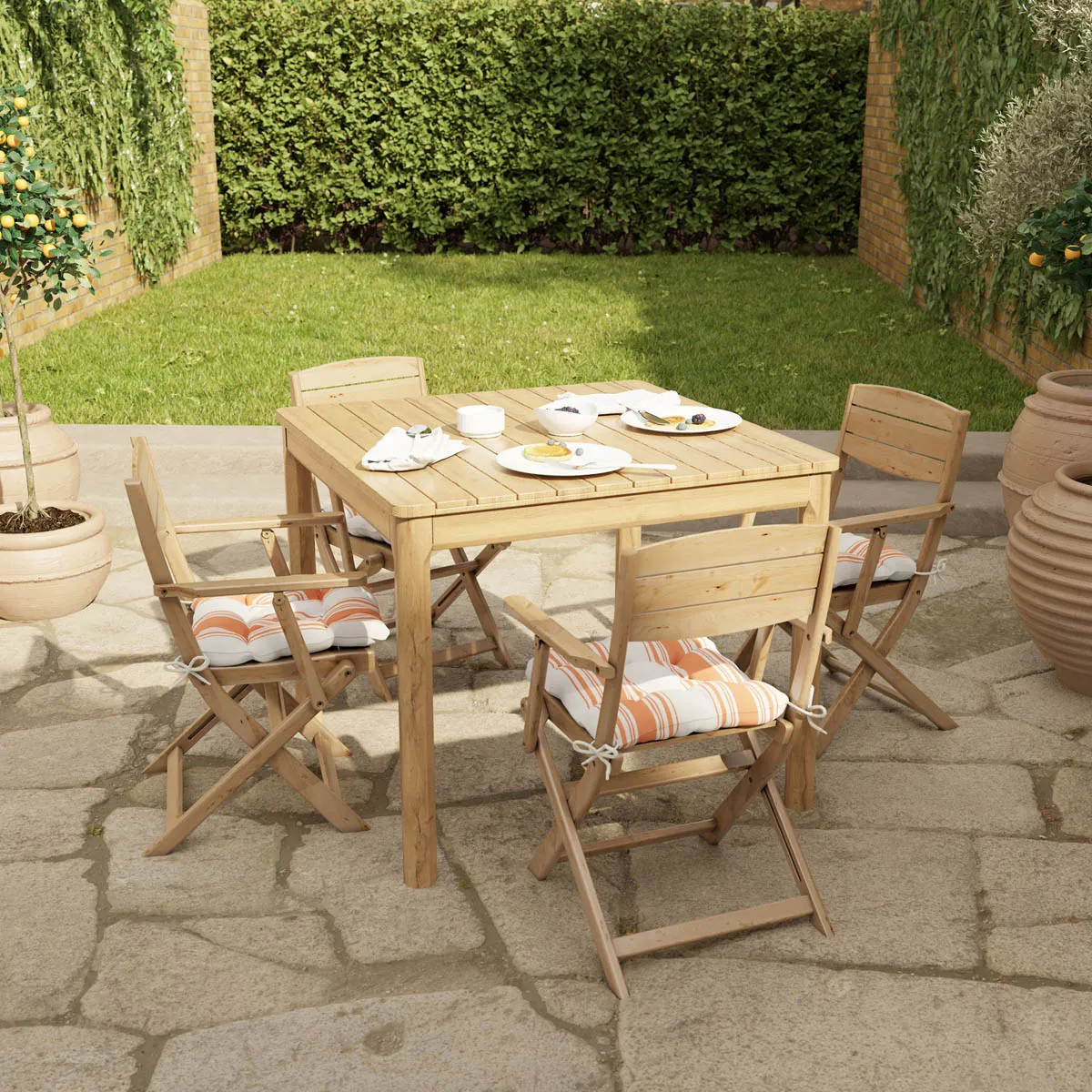 Garden Dining Table Wooden 4 Seater Square Durable Natural Outdoor Furniture