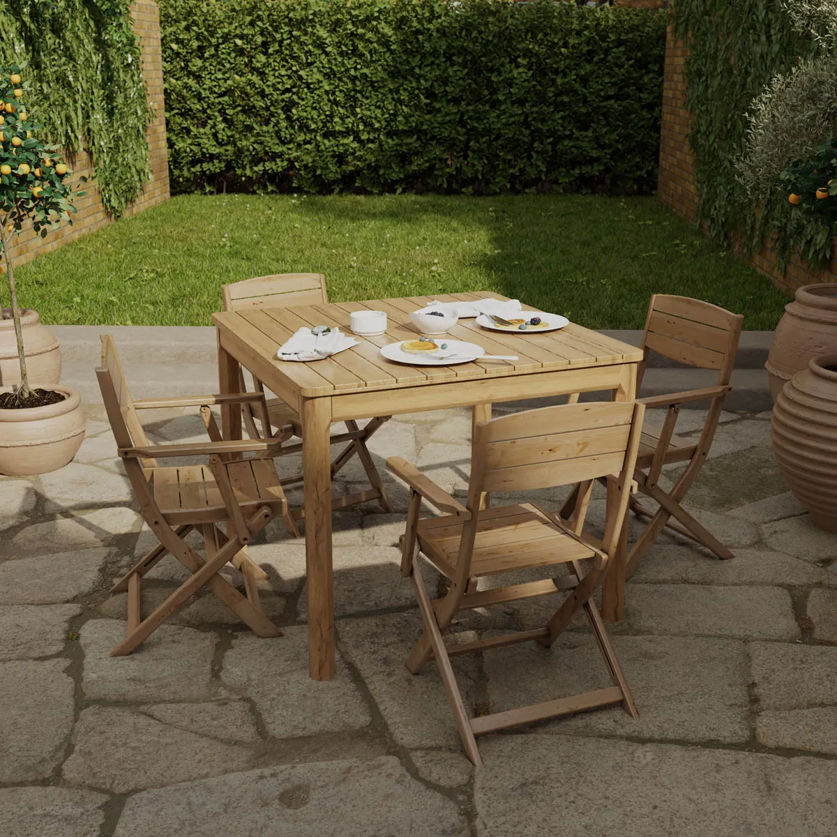Garden Dining Table Wooden 4 Seater Square Durable Natural Outdoor Furniture