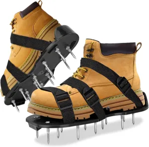 Garden Grass Loosening Spike Shoes - Inflatable Lawn Tool with Self - Leveling Feature, 6 - Shoelace Design (Black, 11.8'' x 5.1'')