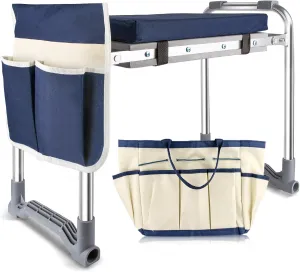 Garden Kneeler and Seat, Wider & Thicker Kneeling Pad Heavy Duty Foldable Garden Stool with Large Gardening Tool Pouch and Bag, Portable Garden Bench- Gardening Gifts for Women, Men, Seniors, Mom& Dad
