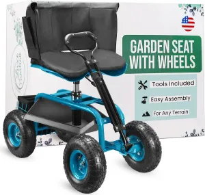Garden Seat with Wheels – Adjustable 360° Swivel Gardening Stool with Hydraulic Height Adjustment, Ergonomic Backrest, and Tool Storage – Rolling Stool for Garden, Yard, and Outdoor Use