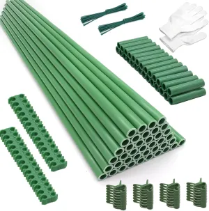 Garden Stakes 17Inch 40Pack, DIY Tall Plant Support Stakes of 4Ft,5Ft,6Ft,7Ft, HAINANSTRY Fiberglass Plant Stakes for Indoor & Outdoor Plants, Tomato Vegetable Stakes for Garden