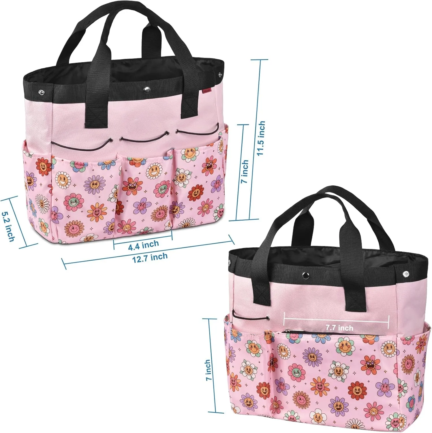 Garden Tool Bag Organizer, Gardening Tote Storage Bag with Zippers Pockets (Tools NOT Included), Pink