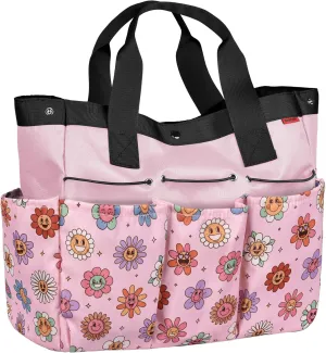 Garden Tool Bag Organizer, Gardening Tote Storage Bag with Zippers Pockets (Tools NOT Included), Pink