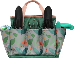 Garden Tool Bag, Portable Garden Tote Bag with Handle, Oxford Garden Tool Organizer Bag, Ideal Gardening Gifts for Wife and Parents, Tools Not Included(Orange Flower)