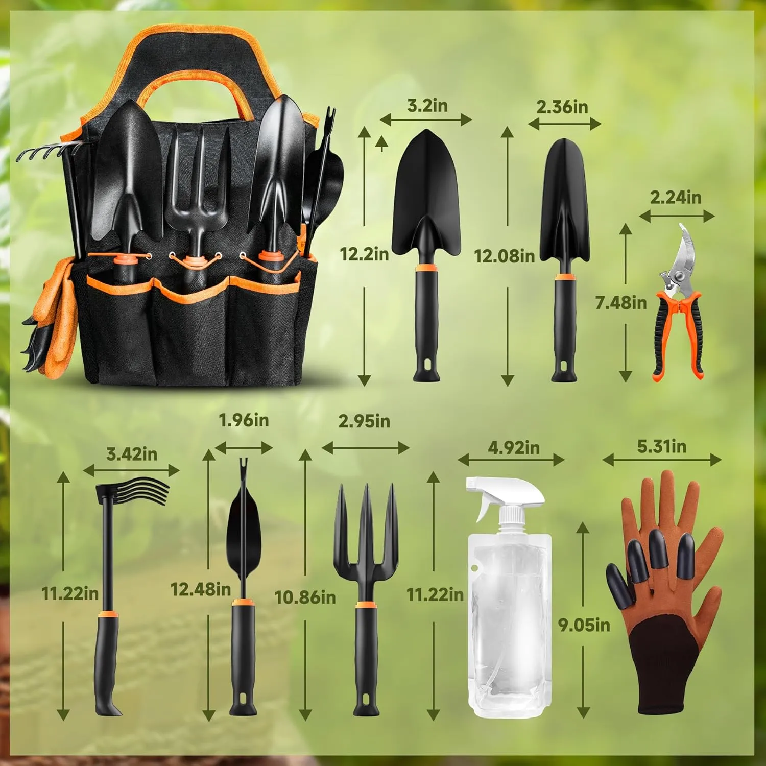 Garden Tool Set 10Pcs, Heavy Duty Gardening Tool Set, with Non-Slip Rubber Grip, Durable Garden Tools Organizer Handbag, Outdoor Hand Tools, Ideal Gardening Tool Kit Gifts for Women and Men