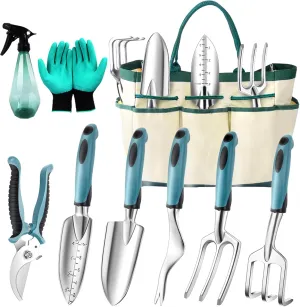Garden Tool Set 9 PCS, Heavy Duty Gardening Hand Tools, Durable Garden Tool Bag, Rust-Proof Aluminum Gardening Supplies, Ideal Gifts for Women and Men