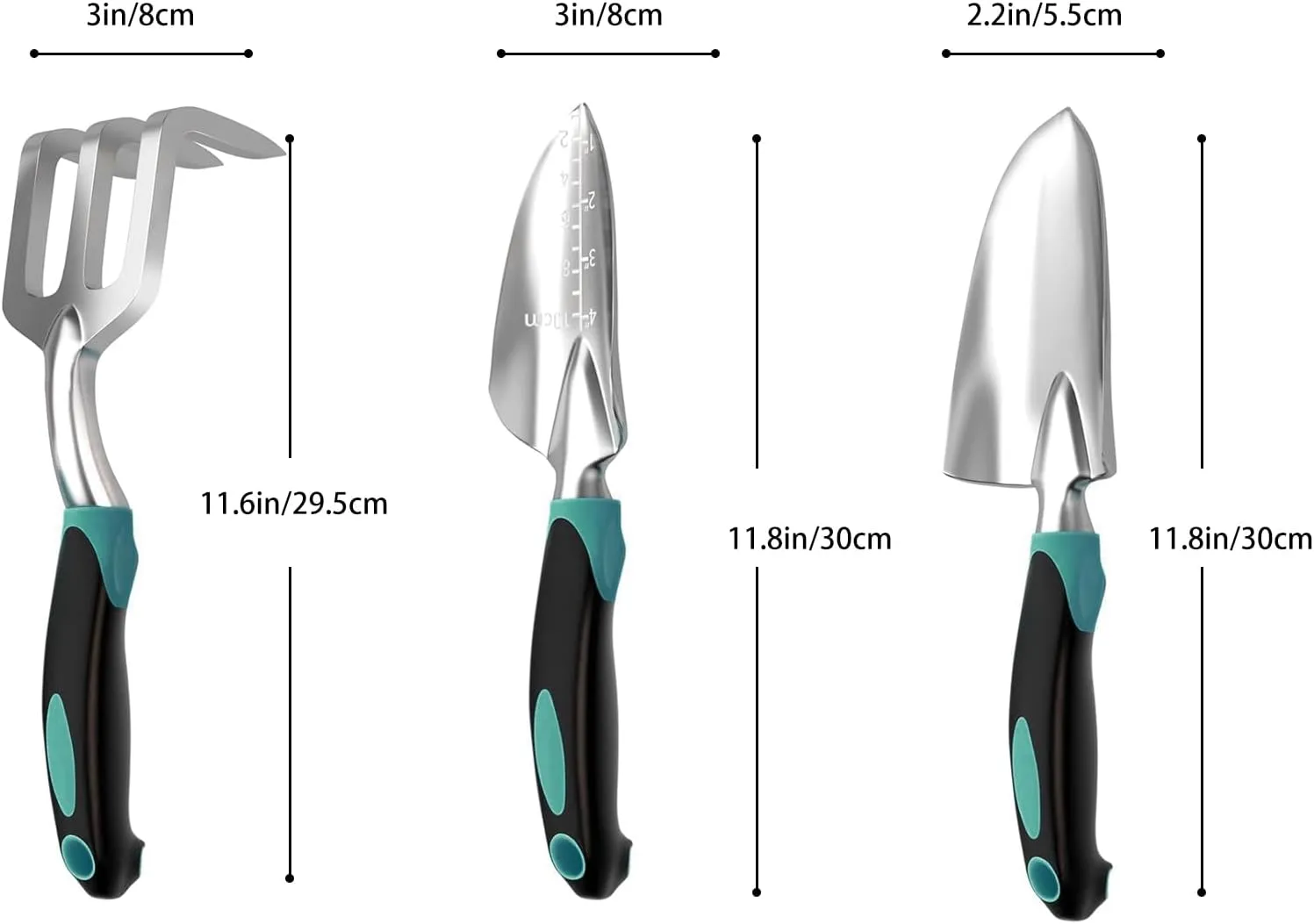 Garden Tool Set, Garden Trowel and Rake, Heavy Duty 3 Piece Gardening Tools, Non-Slip Rubber Grip, Outdoor Hand Tools, Essential Tool Set for Gardening Gifts for Mother Father Men Women Gardeners