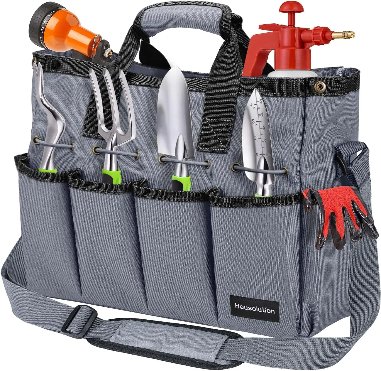 Garden Tote Bag, 900D Gardening Tool Bag, Garden Tote Storage Bag with Pockets & Long Adjustable Shoulder Strap, Home Tools Organizer Garden Tool Kit Holder, Standable, 14 Inch, Gray