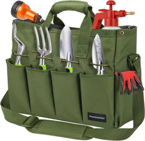 Garden Tote Bag, 900D Standable Gardening Tool Bag, Garden Tote Storage Bag with Pockets & Long Adjustable Shoulder Strap, Home Tools Organizer Garden Tool Kit Holder, 14 Inch