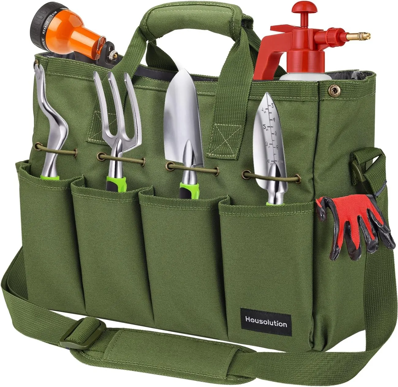Garden Tote Bag, 900D Standable Gardening Tool Bag, Garden Tote Storage Bag with Pockets & Long Adjustable Shoulder Strap, Home Tools Organizer Garden Tool Kit Holder, 14 Inch