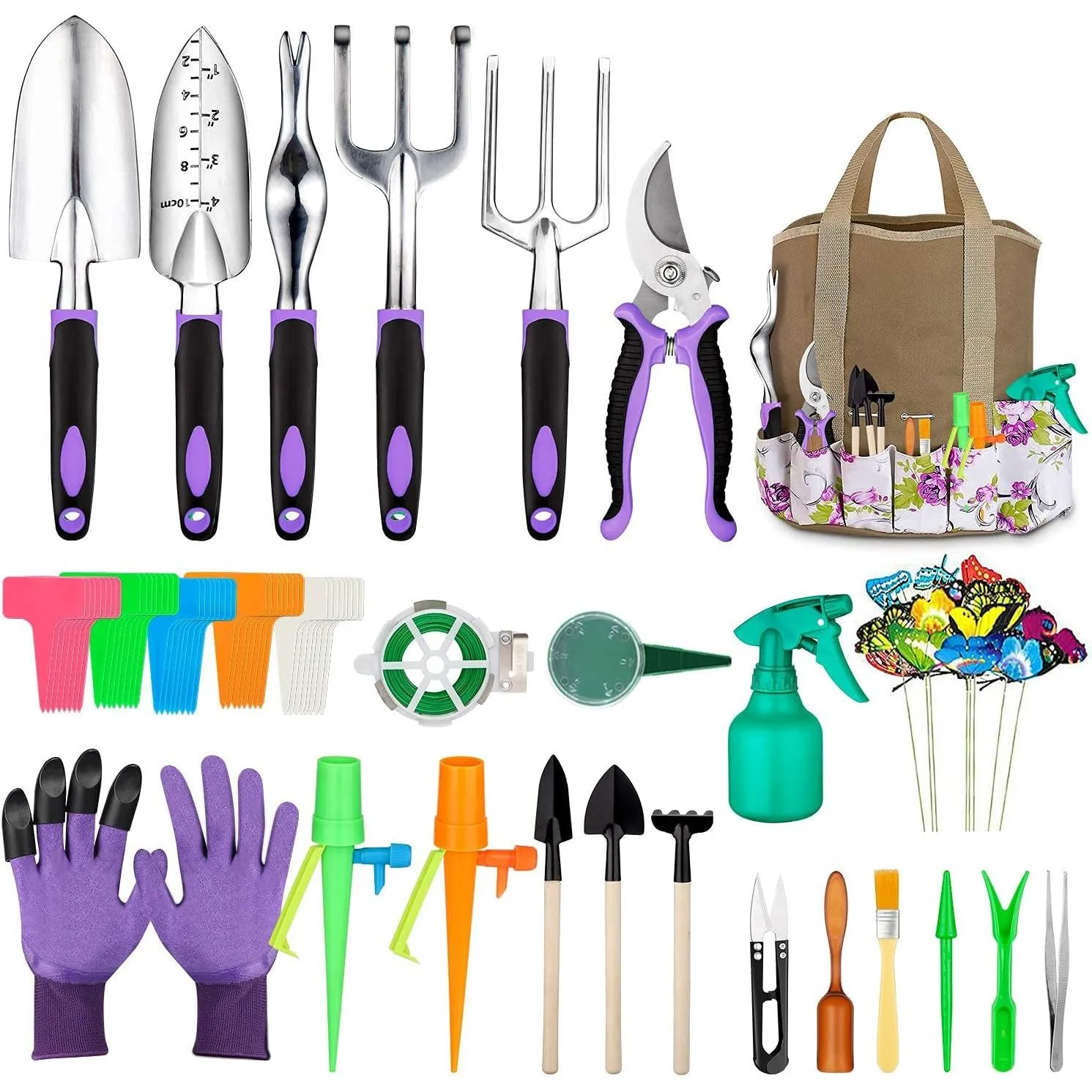 Gardening Tool Set, Gardening Supplies Succulent Tools Set Included, Heavy Duty Aluminum Gardening Kit for Gardening, Non-Slip Ergonomic Handle Tools, Durable Storage Tote Bag(GT - 83PCS)