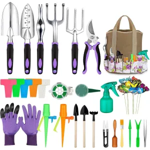 Gardening Tool Set, Gardening Supplies Succulent Tools Set Included, Heavy Duty Aluminum Gardening Kit for Gardening, Non-Slip Ergonomic Handle Tools, Durable Storage Tote Bag(GT - 83PCS)