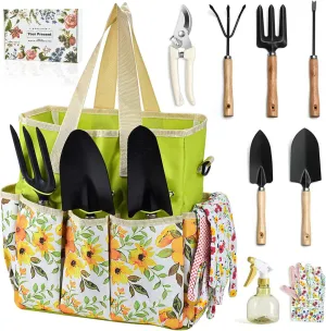 Gardening Tools Set 10 Pieces, Heavy Duty Gardening Hand Tools with Storage Handbag Box, Steel Durable Gardening Supplies, Best Gardening Gifts for Women
