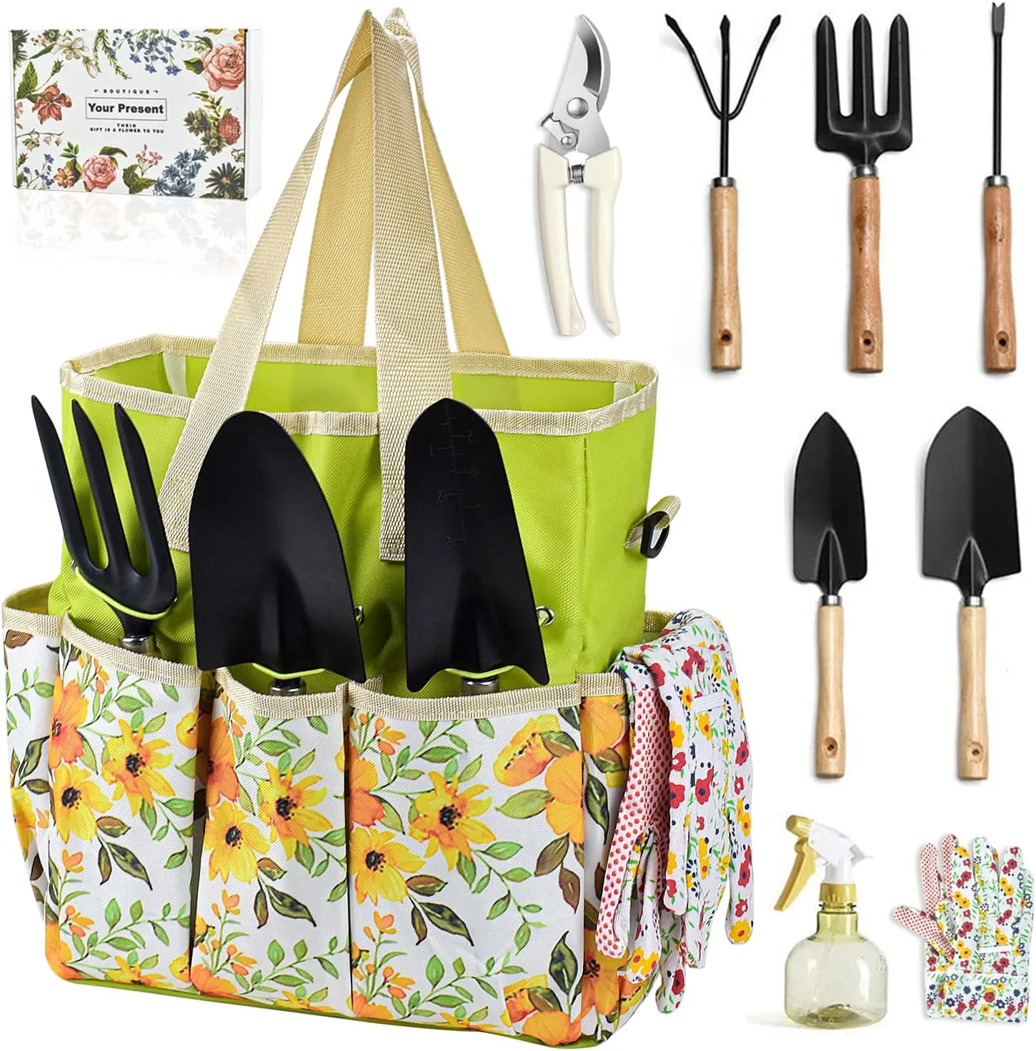 Gardening Tools Set 10 Pieces, Heavy Duty Gardening Hand Tools with Storage Handbag Box, Steel Durable Gardening Supplies, Best Gardening Gifts for Women
