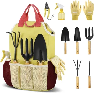 Gardening Tools Set, Garden Tool Kit Comes with Bag, Garden Tool Set with Spray-Bottle, Durable Garden Tools Organizer Handbag,Rust-Proof Garden Tool Set, Ideal Gardening Gifts (Green with Pink)