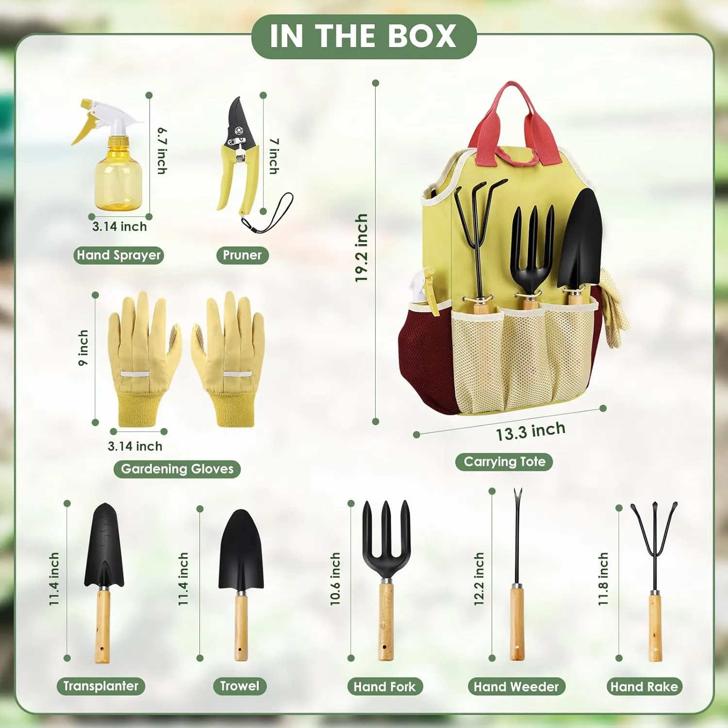 Gardening Tools Set, Garden Tool Kit Comes with Bag, Garden Tool Set with Spray-Bottle, Durable Garden Tools Organizer Handbag,Rust-Proof Garden Tool Set, Ideal Gardening Gifts (Green with Pink)