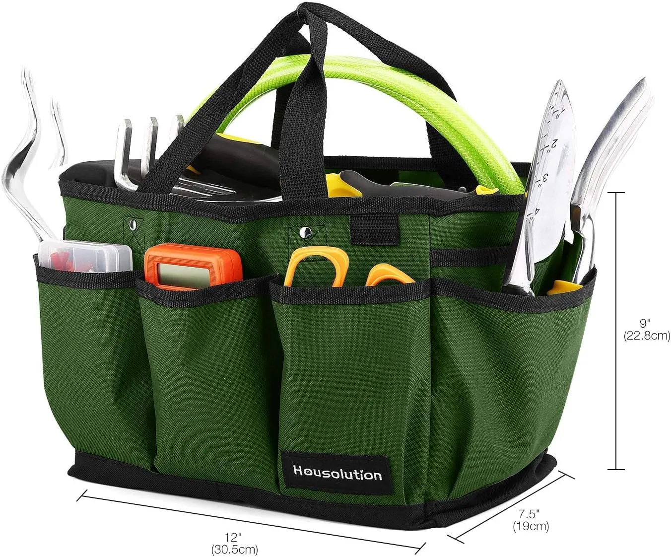 Gardening Tote Bag, Deluxe Garden Tool Storage Bag and Home Organizer with Pockets, Wear-resistant & Reusable, 12 Inch, Dark Green