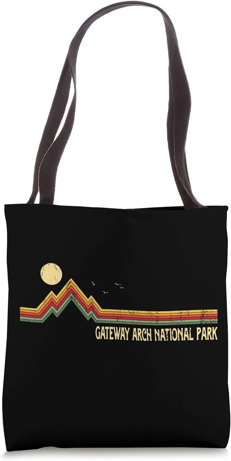 Gateway Arch National Park Vintage Style Mountains Outdoors Tote Bag