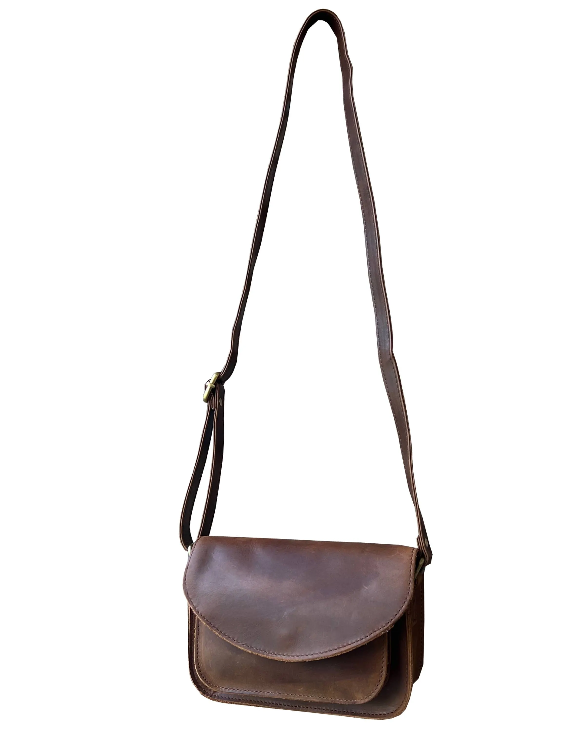 Genuine Leather Crossbody: Brown
